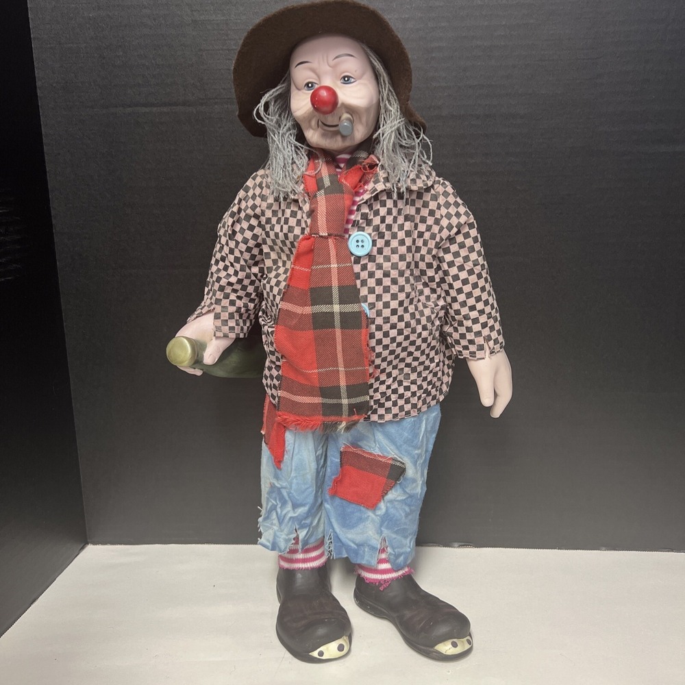 Porcelain Hobo Clown with‎ Stand Brandy In Hand 20" Tall